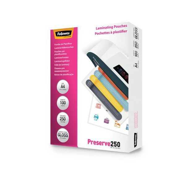 Pochette plastification A4 250µ par face (Boite de 100)