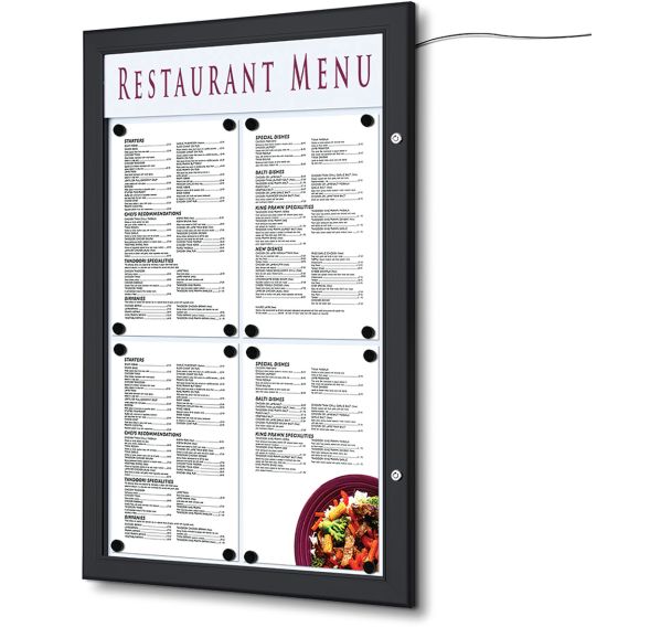 Porte menu mural extérieur LED - Format portrait - 4xA4