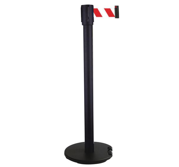 Poteau noir à sangle 5 m - Acier - Socle à roulettes - Manutan Expert
