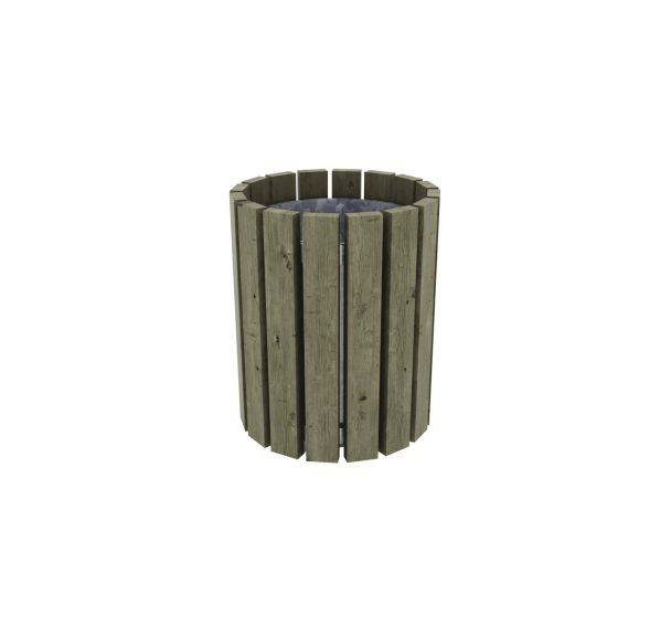 Poubelle ronde Rhuys 50L pin traité - Mobextan