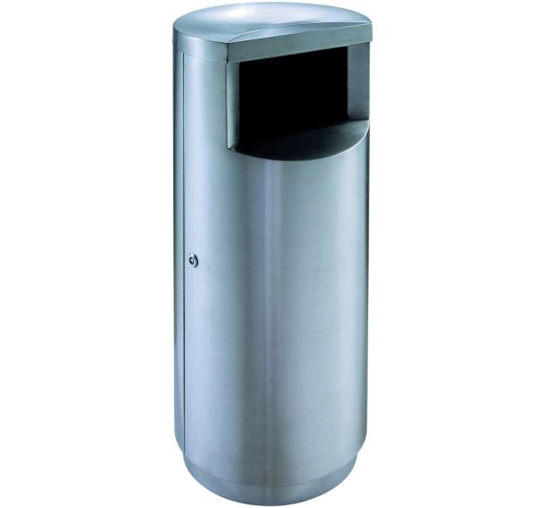 Poubelle ronde avec porte d'accès au côté inox mat
