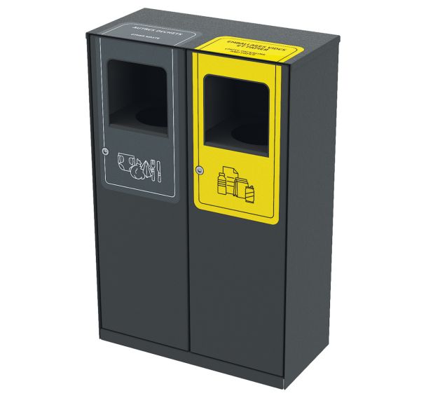 Poubelle tri TRIVY 2 x 40 L métal gris 7016 - papier/déchets