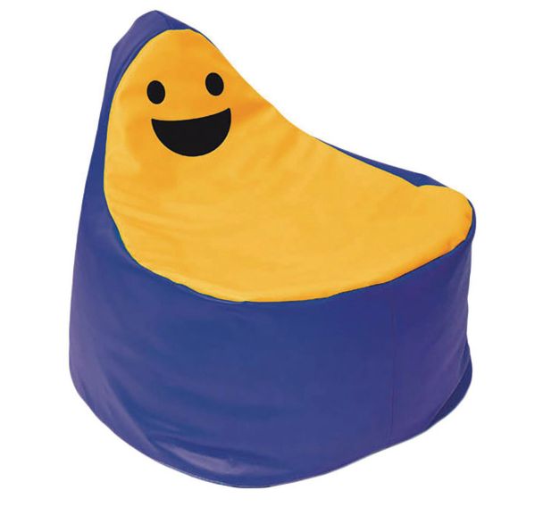 Pouf ludique bleu marine et orange à motif smiley