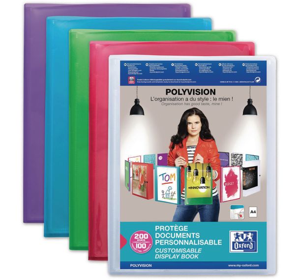 Protège documents Oxford Polyvision A4 200 vues Polypro - Assorti