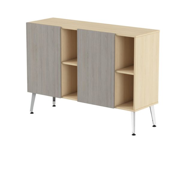 Range. bas Teni pieds métal lg.140 cm ht.101 cm 2 portes 2 niches-MBA