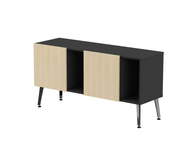 Rangement bas Teni pieds métal lg.140 cm ht.74 cm portes niches - MBA