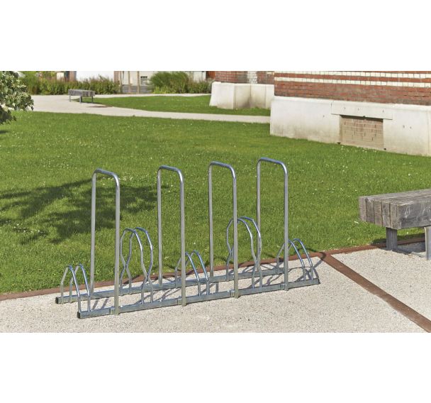 Râtelier 5 vélos sur 2 niveaux avec 4 arceaux pour antivol