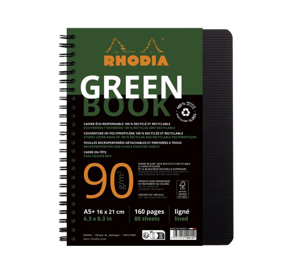 Rhodiactive Greenbook ligné avec cadre-en-tête A5+