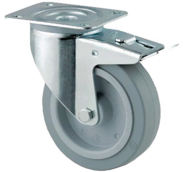 Roulette pivotante à platine et frein - Force 150 à 400 kg