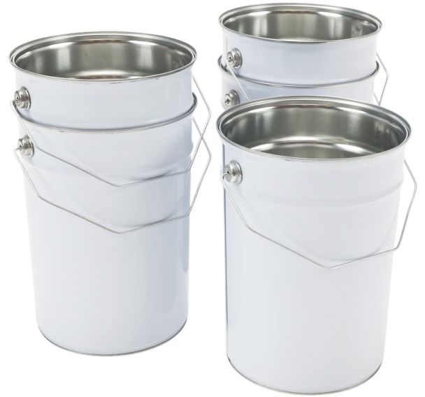 Seau métallique blanc avec couvercle plat – 2,5 à 5L