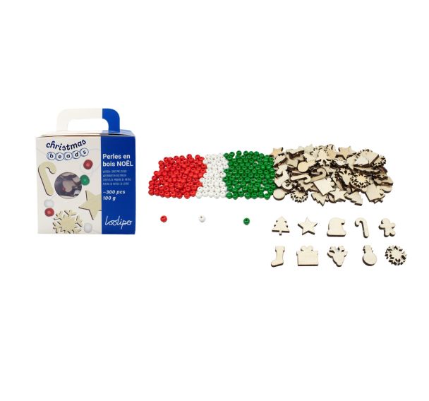 Set de 300 perles en bois rondes thème noël ø 8 mm