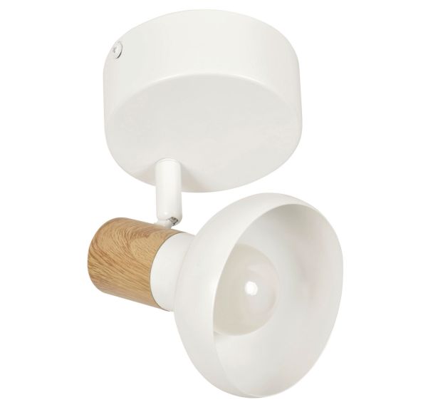 Spot 1 lumière métal effet bois Alvar blanc - Corep