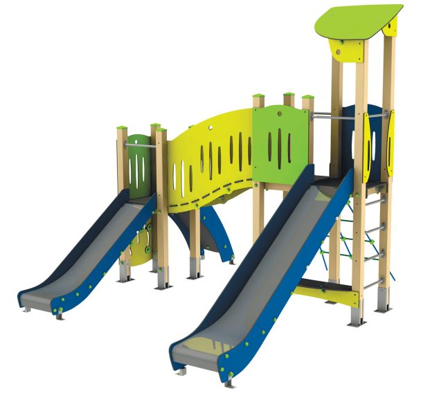 Structure Fun glisse 2 tourelles alu/polyester HPL - Manutan Expert