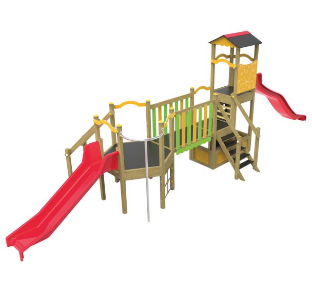 Structure multi-activités SQUARE 2 glissières bois/polyester - Procity