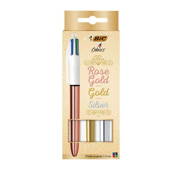 Stylo-Bille 4 Couleurs or, rose, argenté, shine doré - BIC