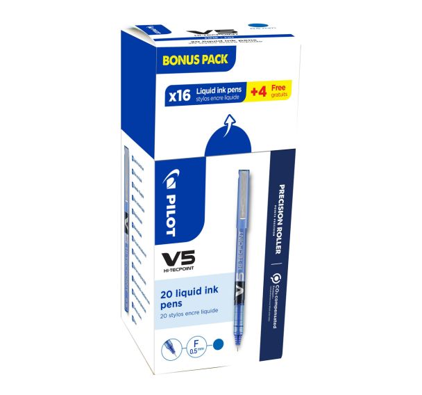 Stylo roller encre liquide Hi-Tecpoint V5 Pilot (Boite de 20) - Bleu