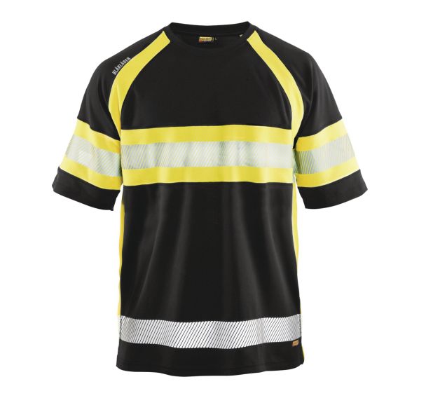 T-shirt haute visibilité noir/jaune fluorescent, matière respirante