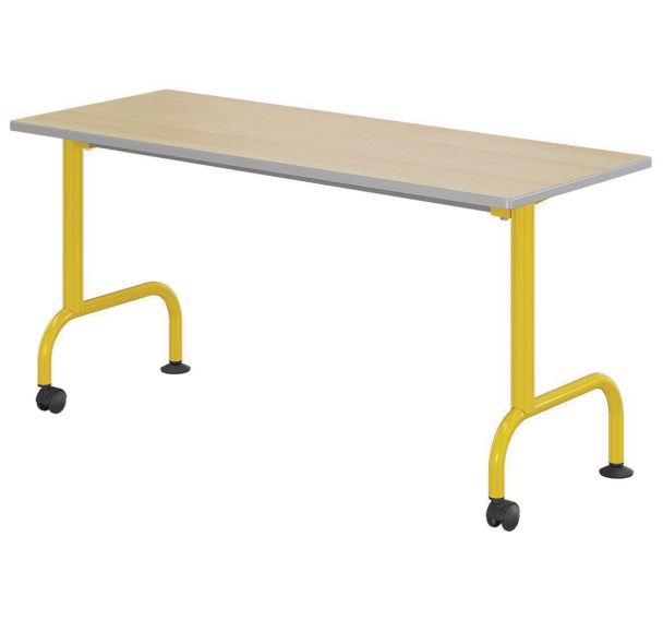 Table mobile 130x50 stratifié hêtre chants polyuréthane - Mobidecor