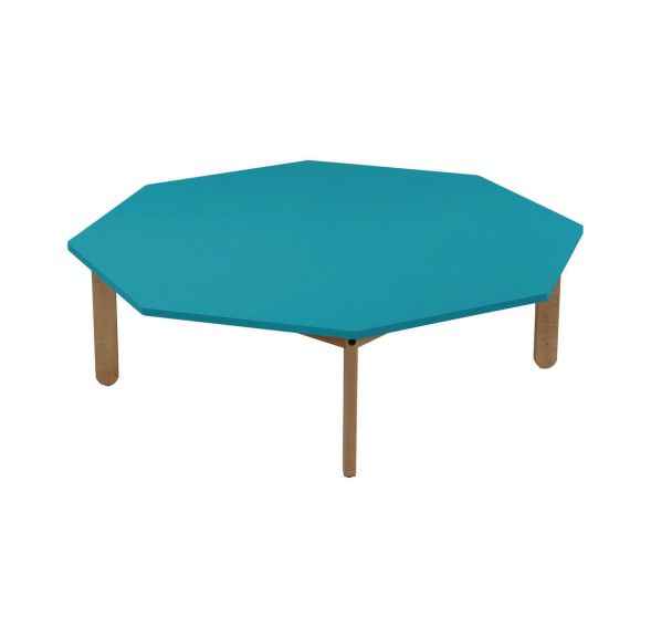 Table Lili octogonale, plateau couleur, piétement bois hêtre