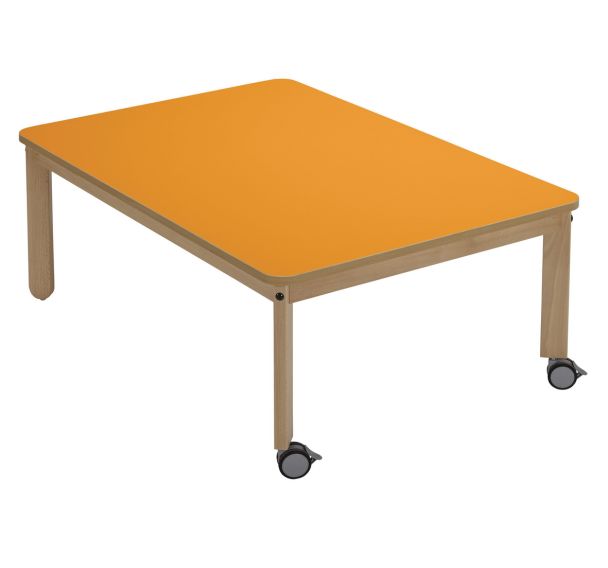 Table roulettes piétement hêtre plateau rectangulaire couleur