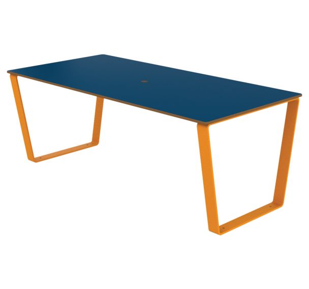 Table TINY rectangulaire 150 cm plateau HPL bleu structure métal jaune 1033