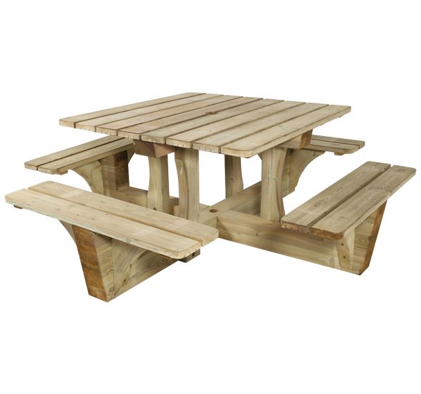 Table bancs Bangor L 213 x 213 H 75 cm à poser pin traité - Mobextan