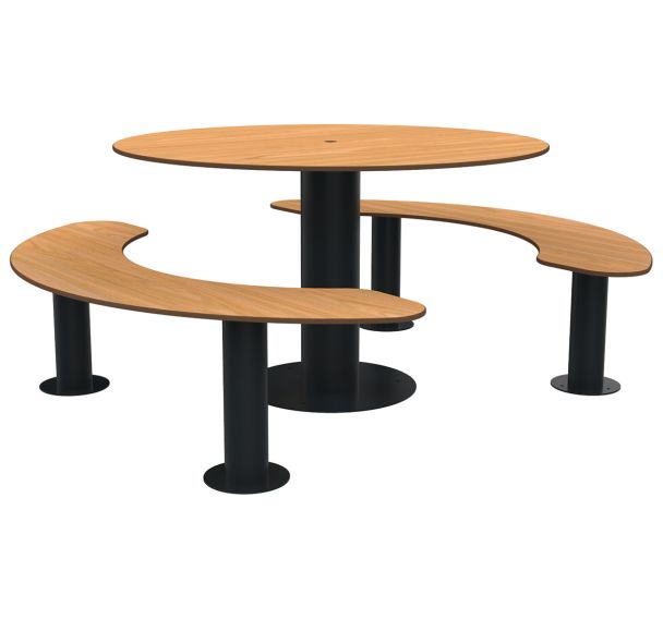 Table bancs MOKA ronde bois/métal - Buton Design