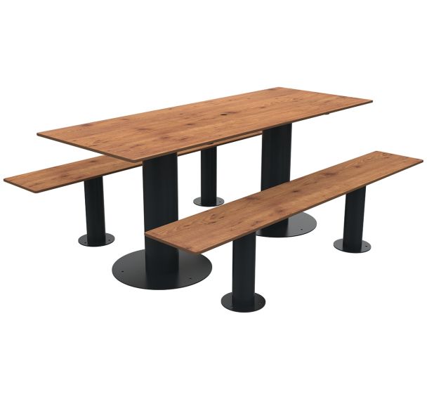 Table bancs MOKA trou parasol bois/métal - Buton Design