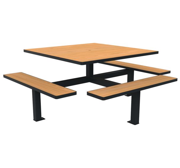 Table bancs ORPIN PMR monobloc trou parasol bois/métal - Buton Design