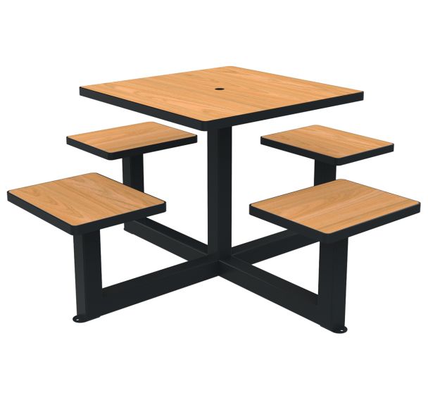 Table bancs ORPIN carrée trou parasol bois/métal - Buton Design