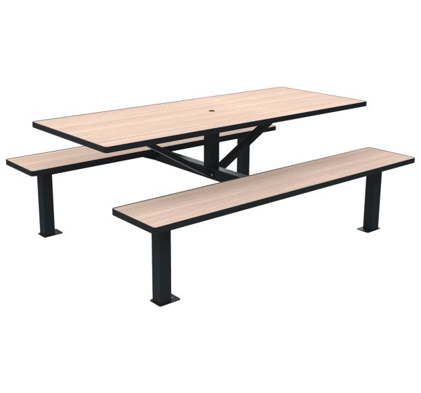 Table bancs ORPIN monobloc trou parasol bois/métal - Buton Design