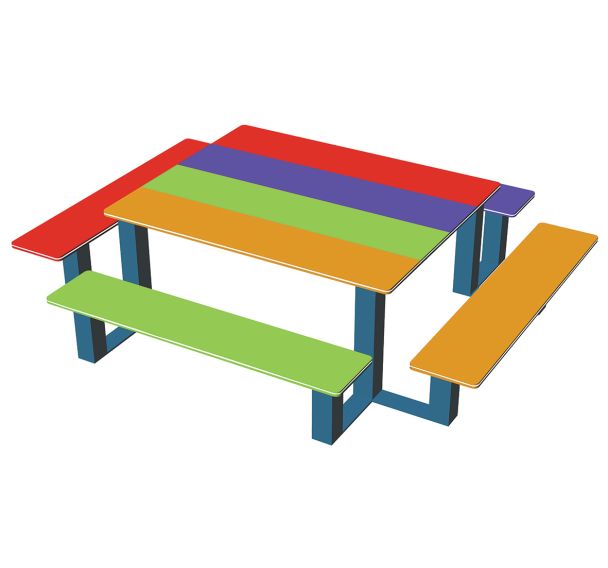 Table bancs arc en ciel HPDE 1,25 m - à poser - Procity