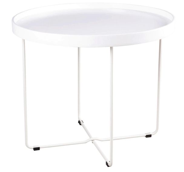 Table basse Dave Ø 60 cm plateau Blanc pied métal Blanc