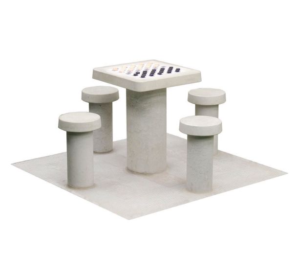 Table jeu dames tabourets 4 personnes béton
