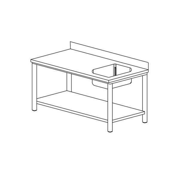 Table du chef avec étagège basse gamme 700, bac à droite- TCE1BD207/1