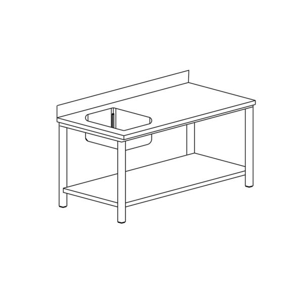 Table du chef avec étagège basse gamme 700, bac à gauche- TCE1BG147/1