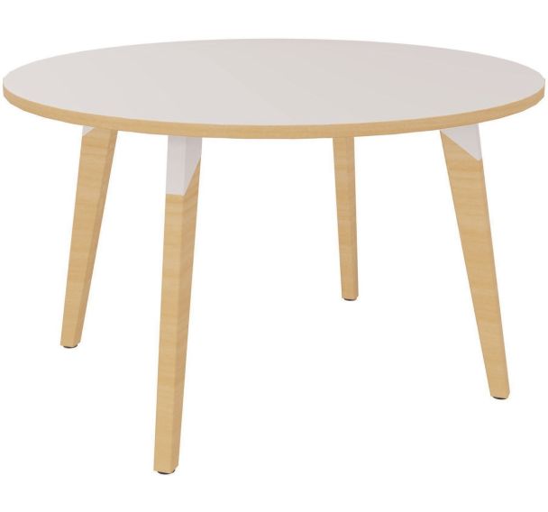 Table en plateau stratifié diam.120 cm H73,5cm blanc/blanc