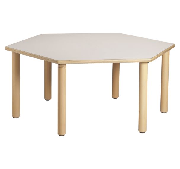 Table exagonale 4 pieds en bois