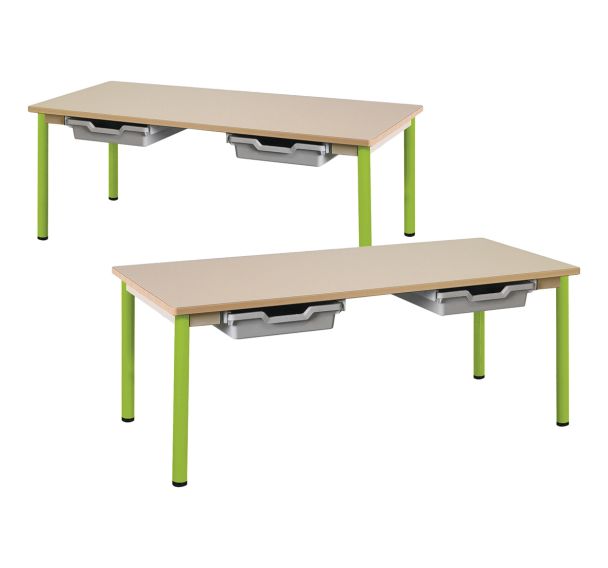 Table fixe Chloé plateau rectangle beige casier 4 pieds - Mobidecor