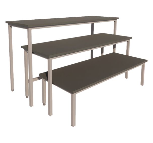 Tables bancs gigognes piètement époxy gris plateau couleur - Vanerum
