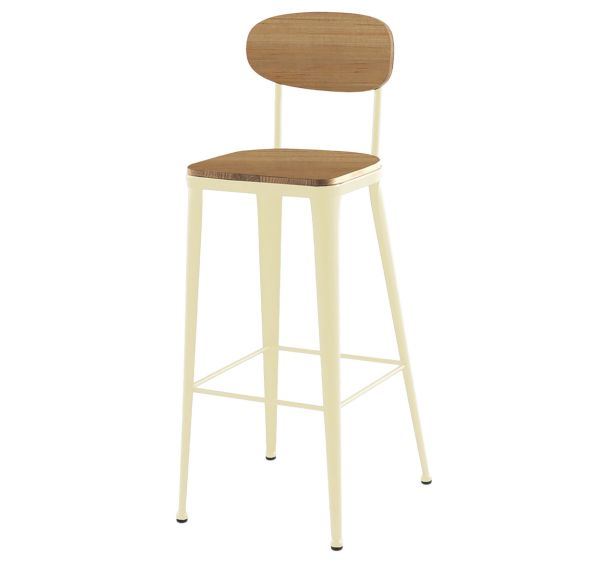 Tabouret Austin assise dossier pin - piètement acier - Jayso