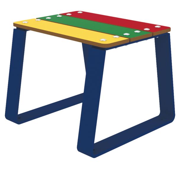 Tabouret NINOU 45 cm assise lames HPL multicolore / métal bleu 5017