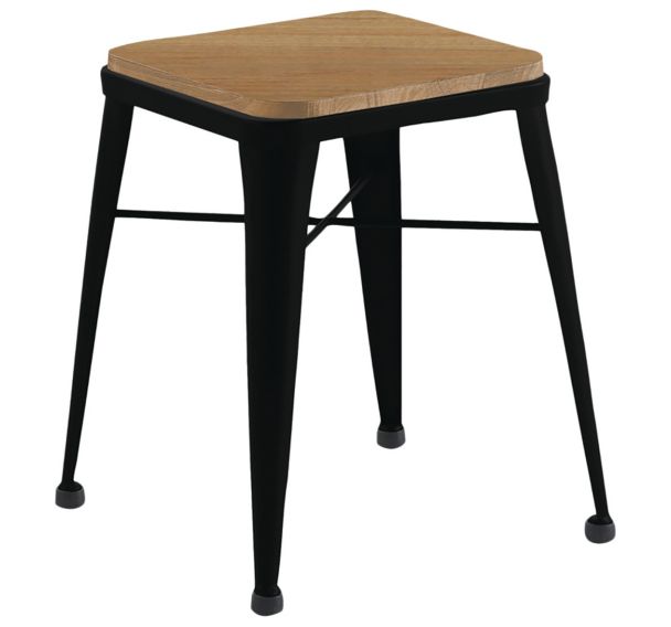 Tabouret Roma 4 pieds assise pin piètement acier - Jayso