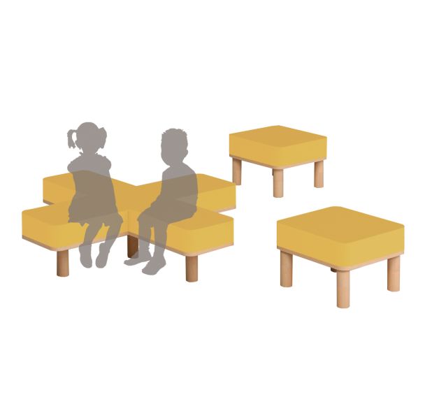 Tabouret Smartipouf assise en croix rembourrée 135x135x35h jaune G1002