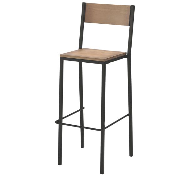 Tabouret Toronto assise dossier pin - piètement acier - Jayso