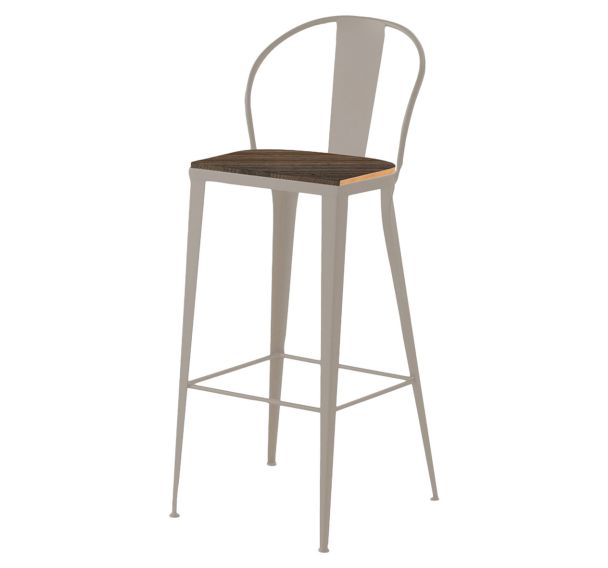 Tabouret Turia assise pin - dossier piètement acier - Jayso