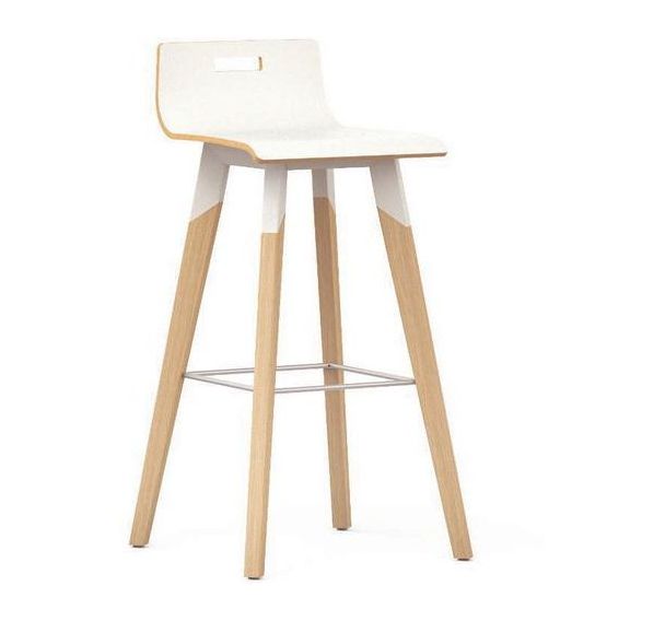 Tabouret blanc avec pieds en bois hêtre naturel