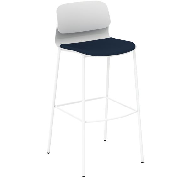 Tabouret haut Klik dossier polypro blanc assise tissu non feu - Sokoa