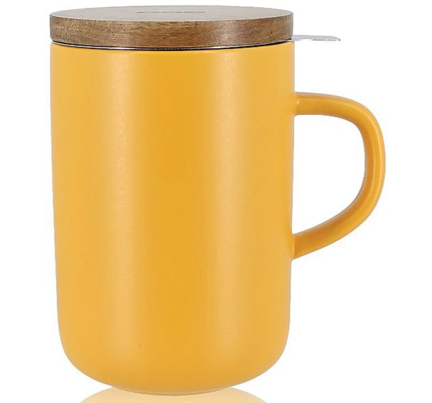 Tisanière grès 475ml jaune avec couvercle bois
