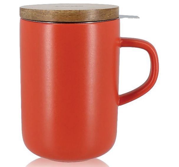 Tisanière grès 475ml terracotta avec couvercle bois